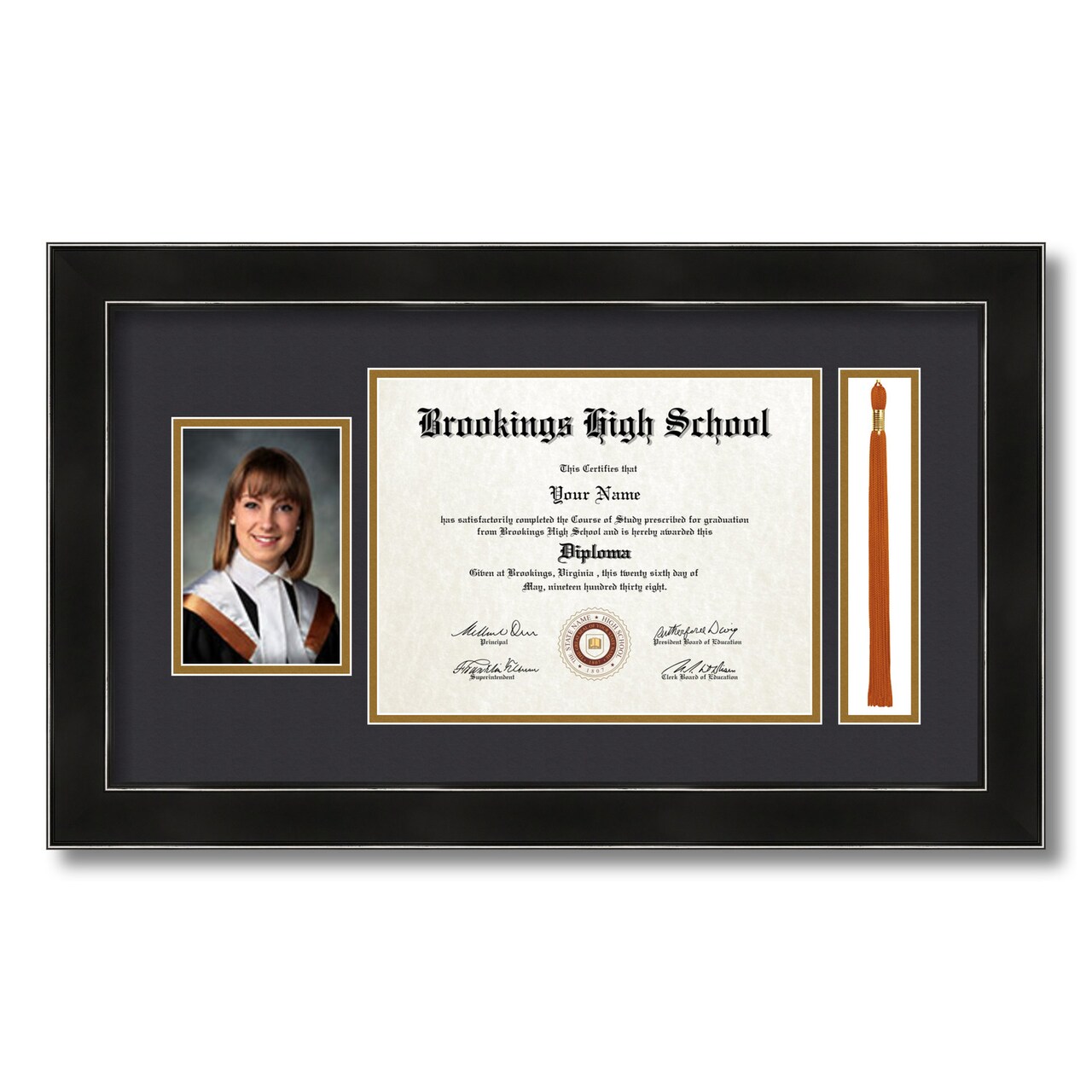ArtToFrames 8.5x11 inch Diploma Frame with 4x6 Inch Image Opening and Tassel Opening - Framed with Black and Gold Mats, Comes with Regular Acrylic and Sawtooth Hanger for Wall Hanging (DIT-8.5x11)